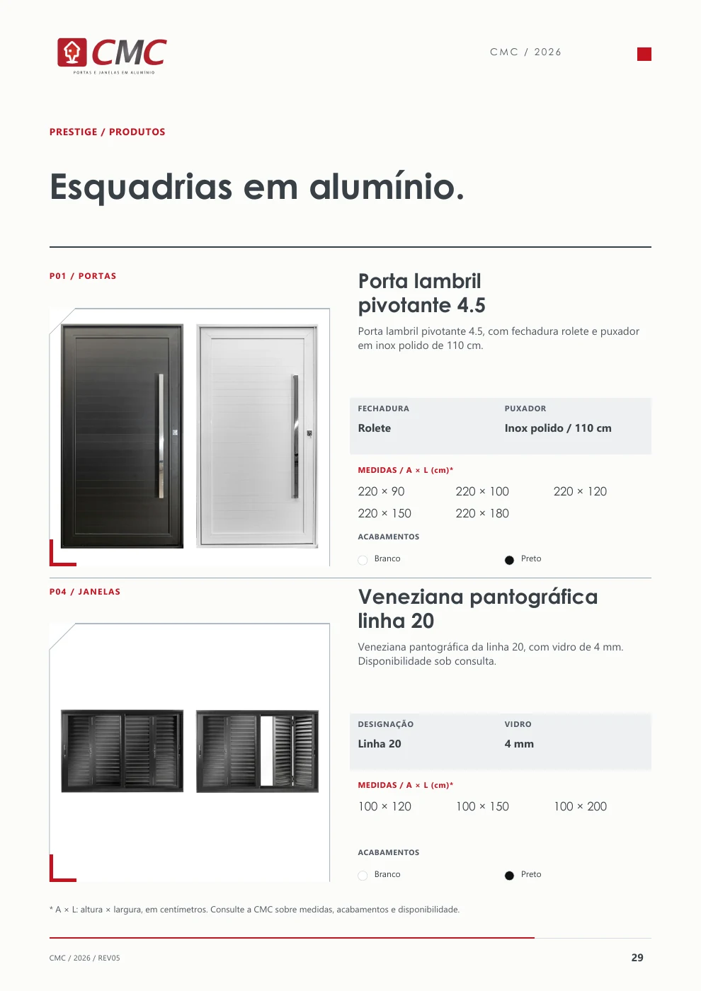 Referência do catálogo CMC: porta lambril pivotante 4.5